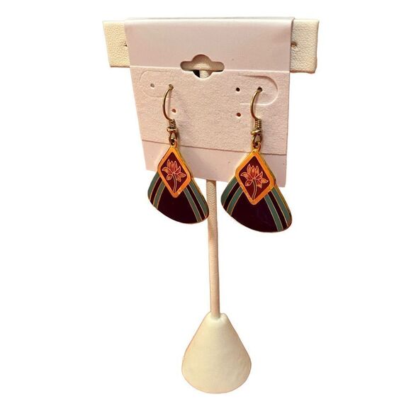 Signed Laurel Burch Vintage Art Deco Style Drop Earrings. - Picture 4 of 6